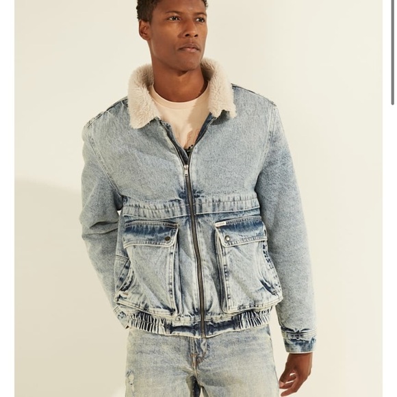New GUESS Denim Bomber Jacket - Picture 1 of 6